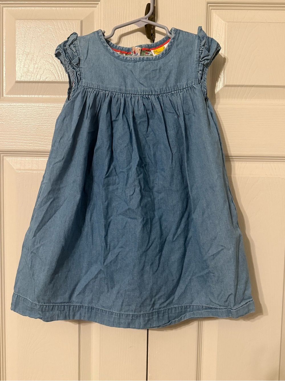 Mini Boden Light Blue Denim Dress with Ruffle Sleeves